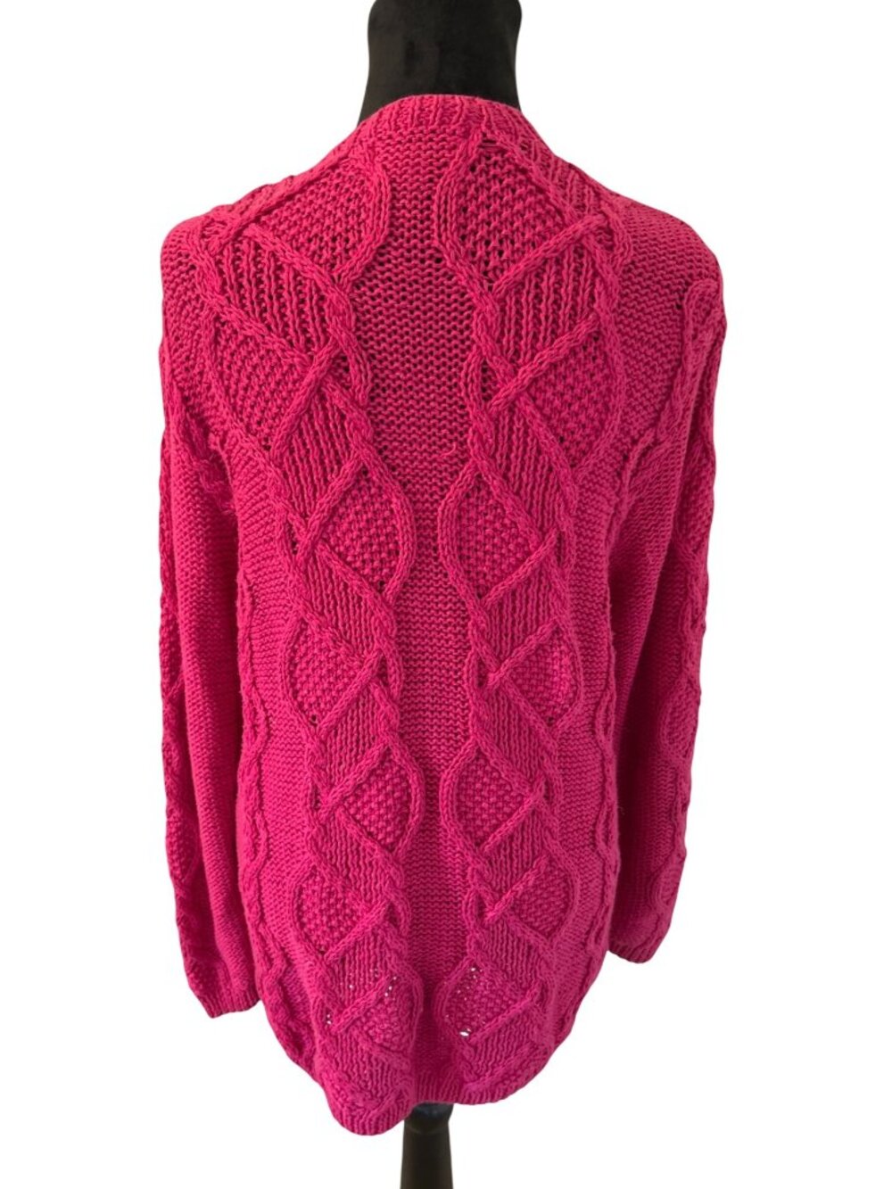 Vintage Lauren Hansen Size S Hand Knit Raspberry Pink Cable Knit Cardigan Cozy - Picture 5 of 16